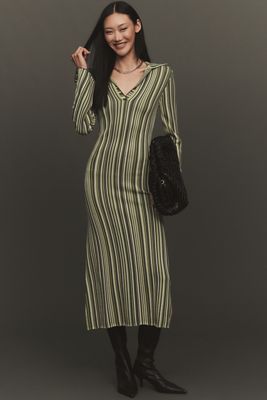 slim fit dress slacks Anthropologie Dress Womens 0 Green Button Up Long Sleeve Belted White Striped main image 0