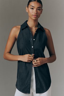 SIMONMILLER Loch Sleeveless Cotton Chambray Buttondown Shirt