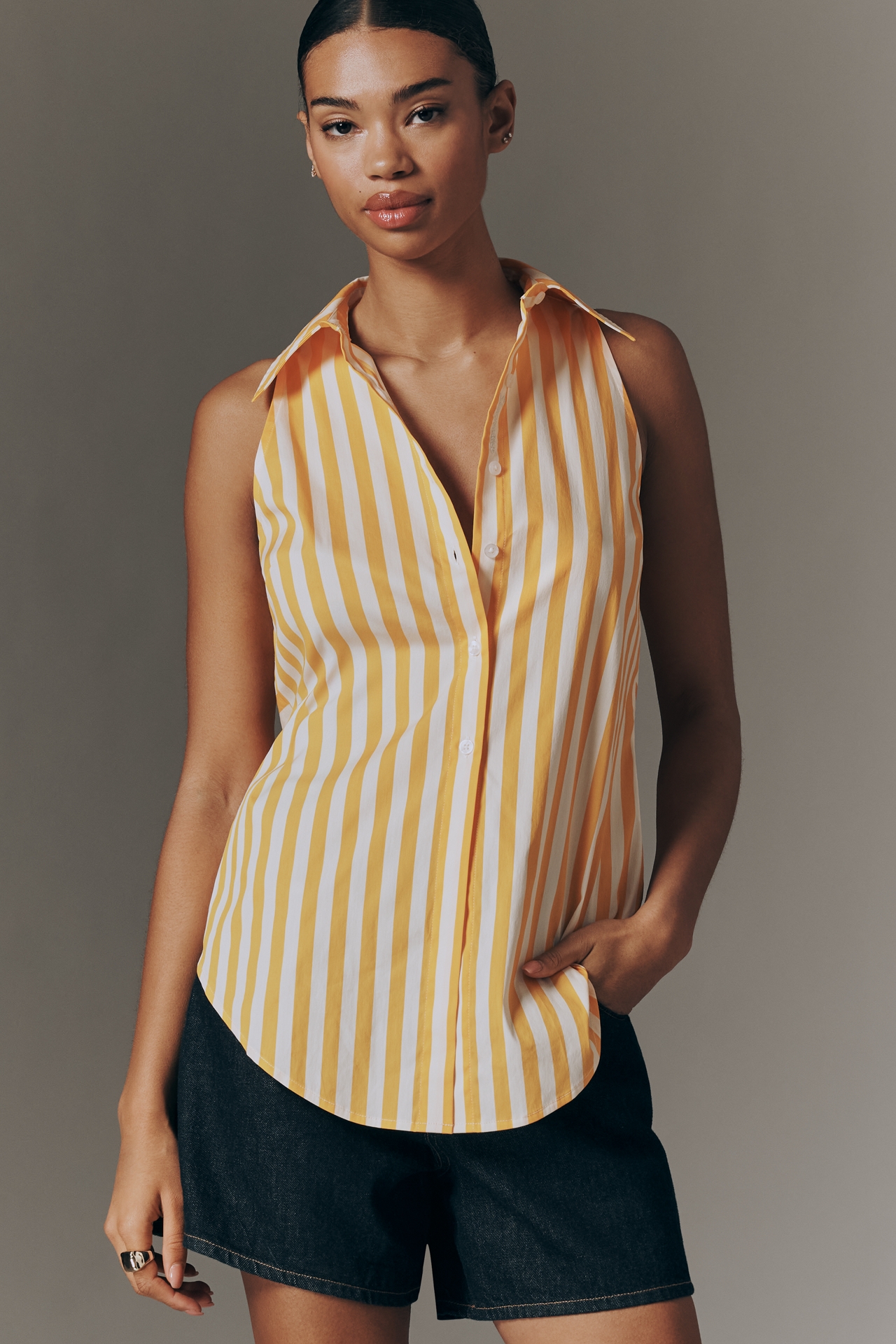 SIMONMILLER Loch Sleeveless Poplin Buttondown Top