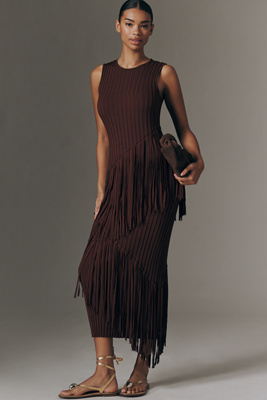 SIMONMILLER Spiral Knit Fringed Sleeveless Midi Dress | Anthropologie