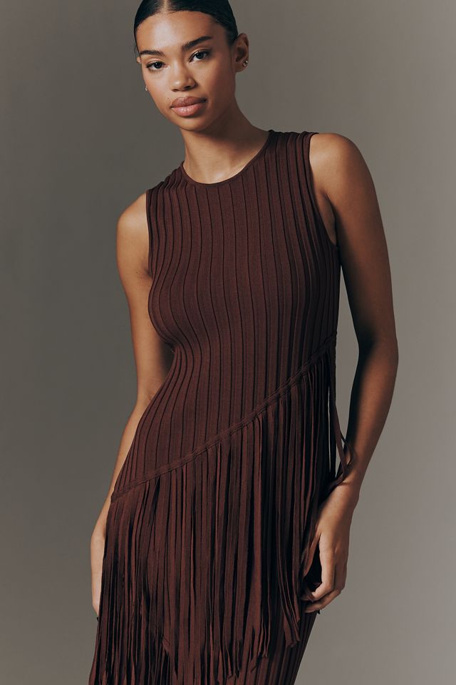 SIMONMILLER Spiral Knit Fringed Sleeveless Midi Dress #2