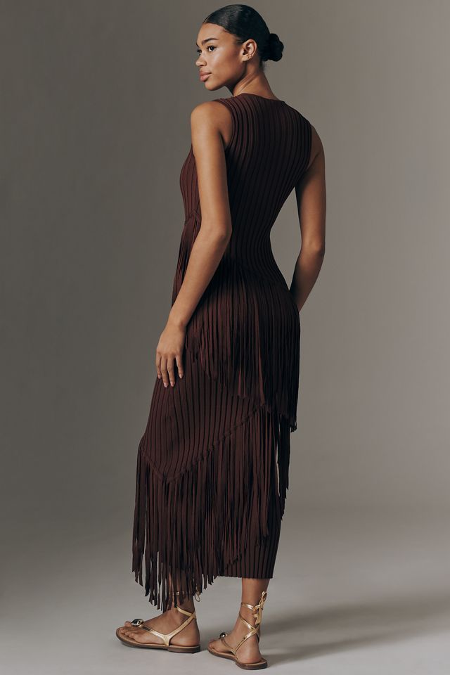 SIMONMILLER Spiral Knit Fringed Sleeveless Midi Dress | Anthropologie