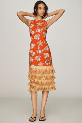 hutch sleeveless scoop-neck sequin feather-trim midi dress Hutch Sleeveless Scoop-Neck Sequin Feather-Trim Midi Dress