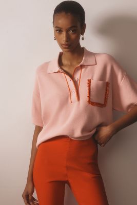 Essentiel Antwerp Flame Bead-embellished Polo Shirt In Pink