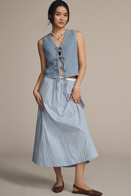 Aligne Mico Poplin Drawstring Midi Skirt In Blue