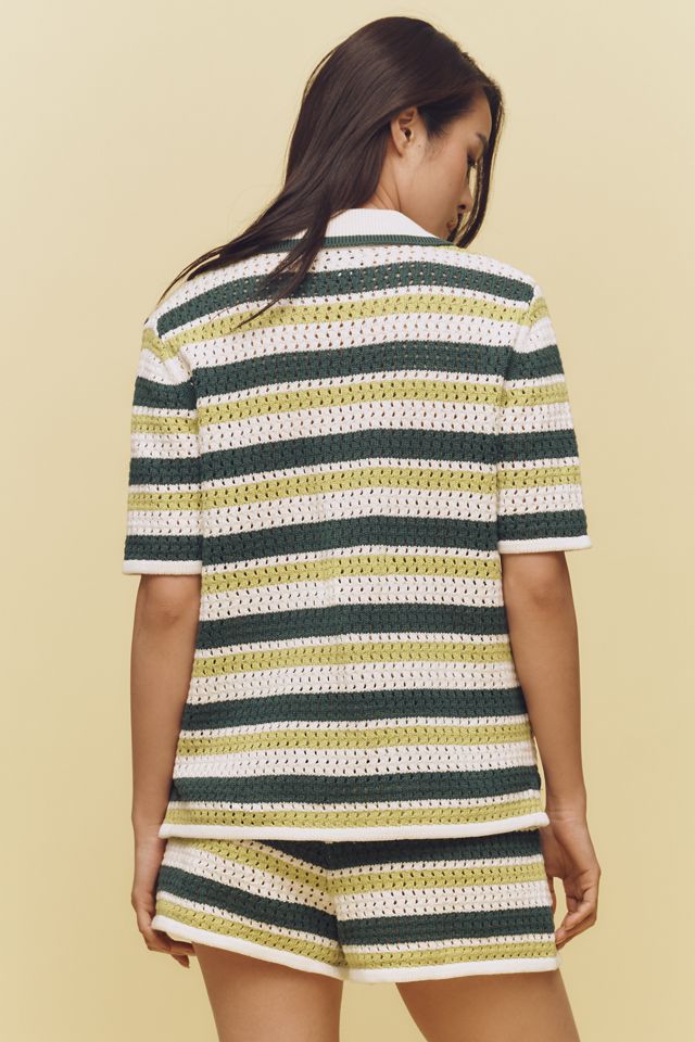 ALIGNE Dax Short-Sleeve Collared Crochet Top #1