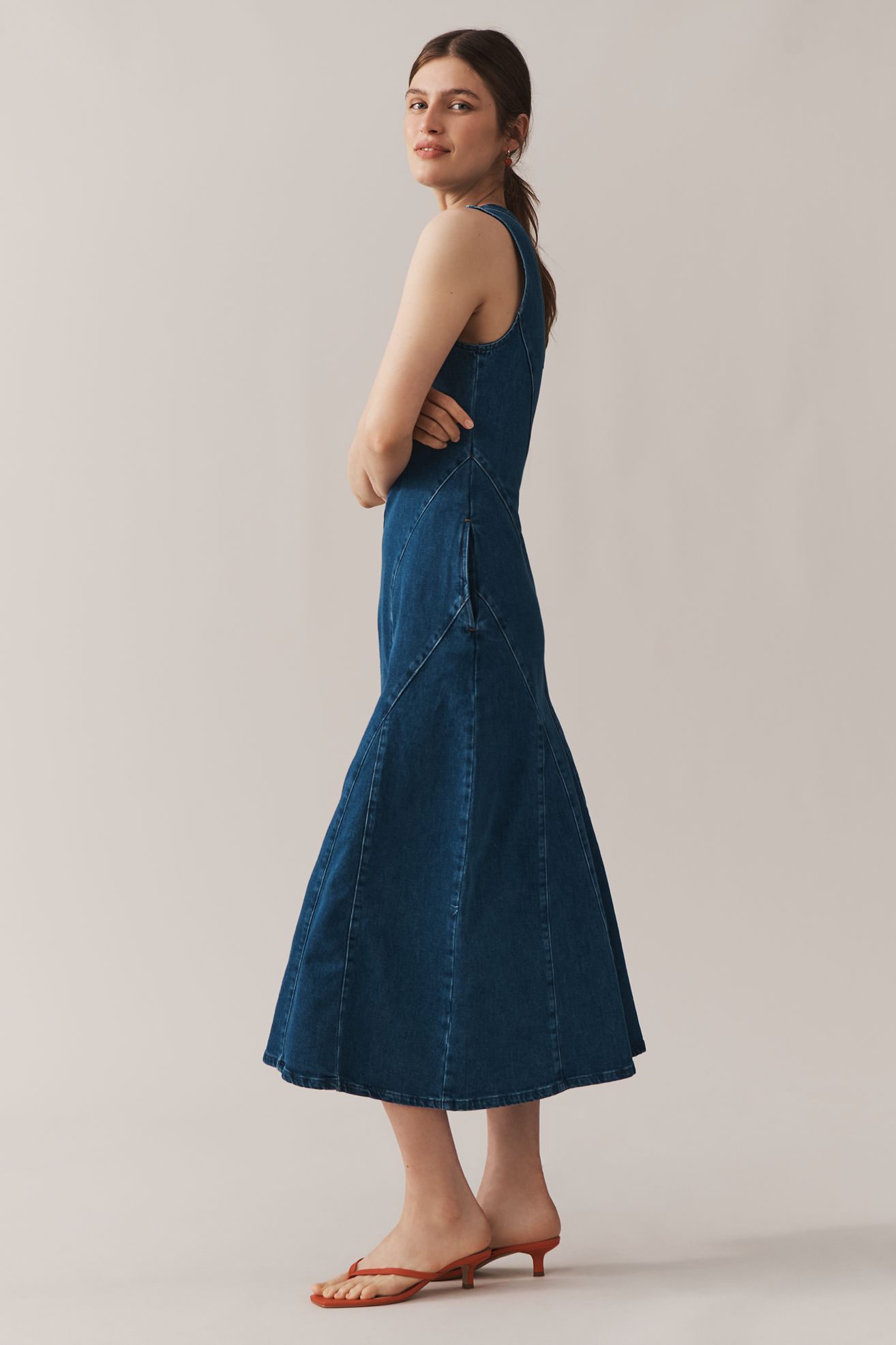 ALIGNE Raven Sleeveless Diagonal Seamed Denim Midi Dress