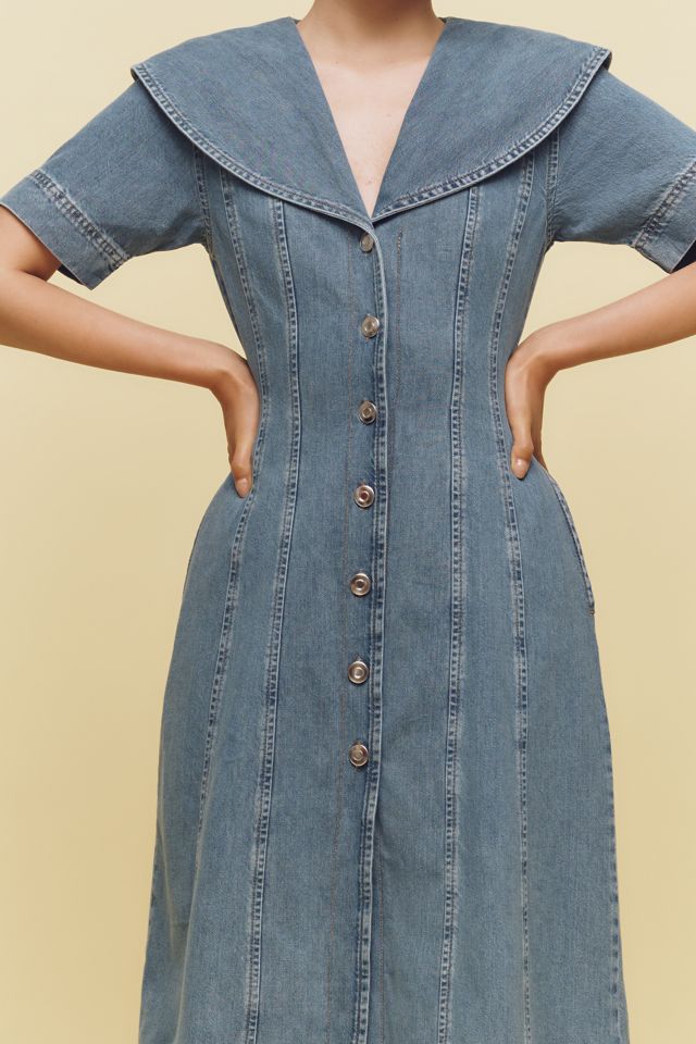 ALIGNE Sparrow Shawl-Collar Denim Midi Dress #1