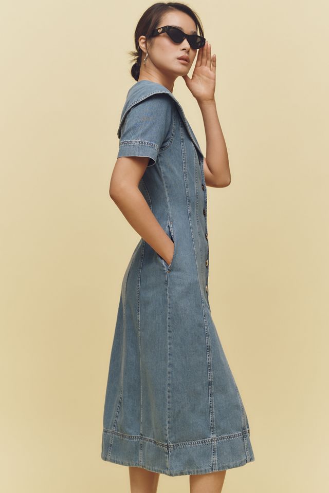 ALIGNE Sparrow Shawl-Collar Denim Midi Dress #3