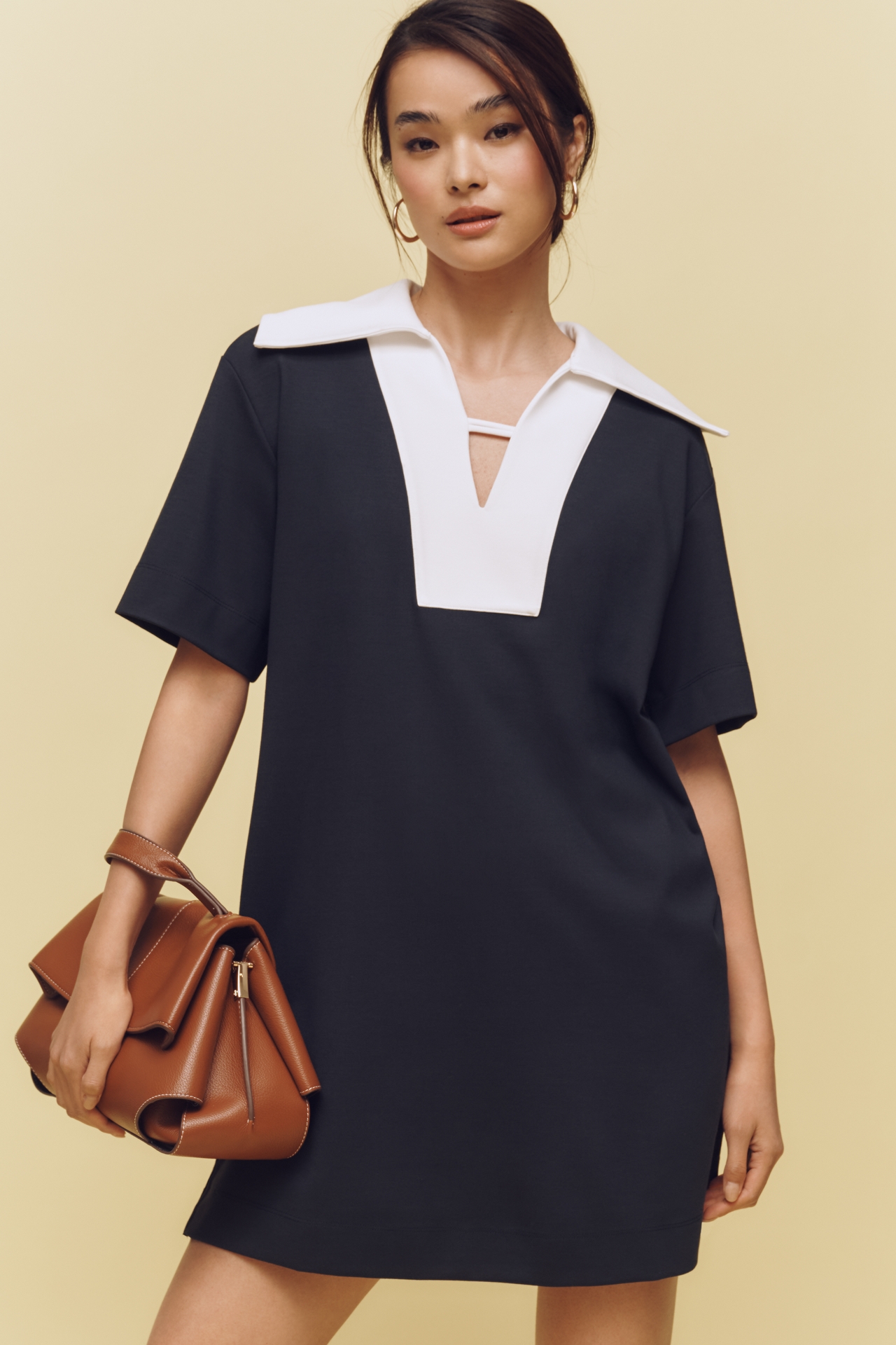 ALIGNE Natty Short-Sleeve Collared Jersey Mini Dress