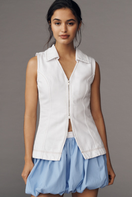ALIGNE Whim Collared Zip-Front Denim Vest | Anthropologie