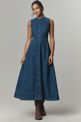 chinese dress ladies My Way One Shoulder Denim Maxi Dress – A-Line Midi Dress with Front Po –  VmB Boutique
