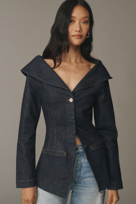 Aligne Denim V-neck Blazer Jacket In Blue
