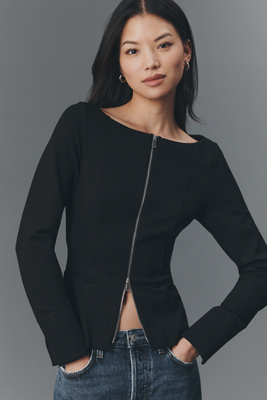 Aligne Caesar Zip-up Ponte Top In Black