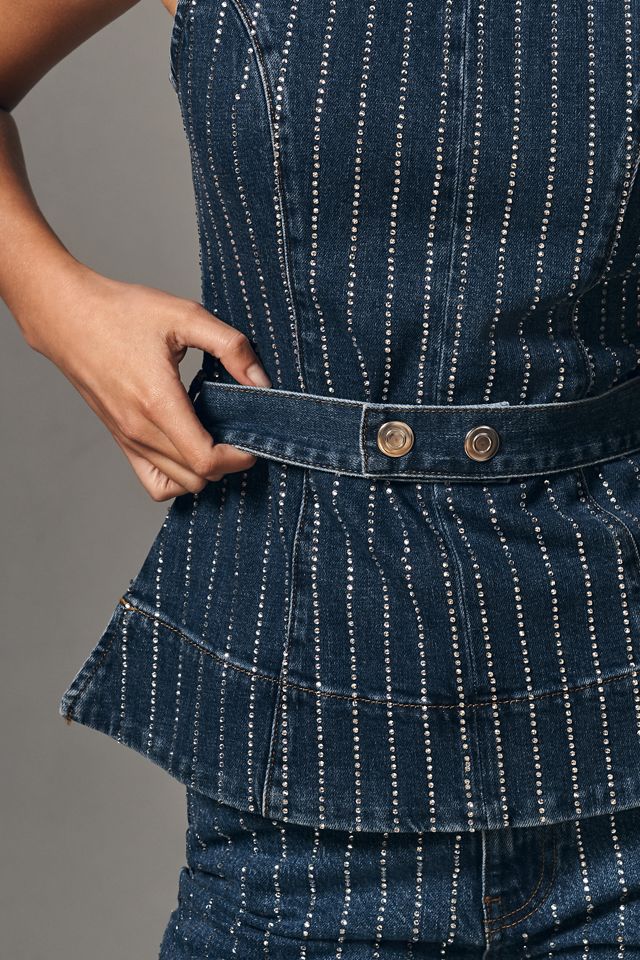 ALIGNE Diamante Denim Belted Peplum Top #2