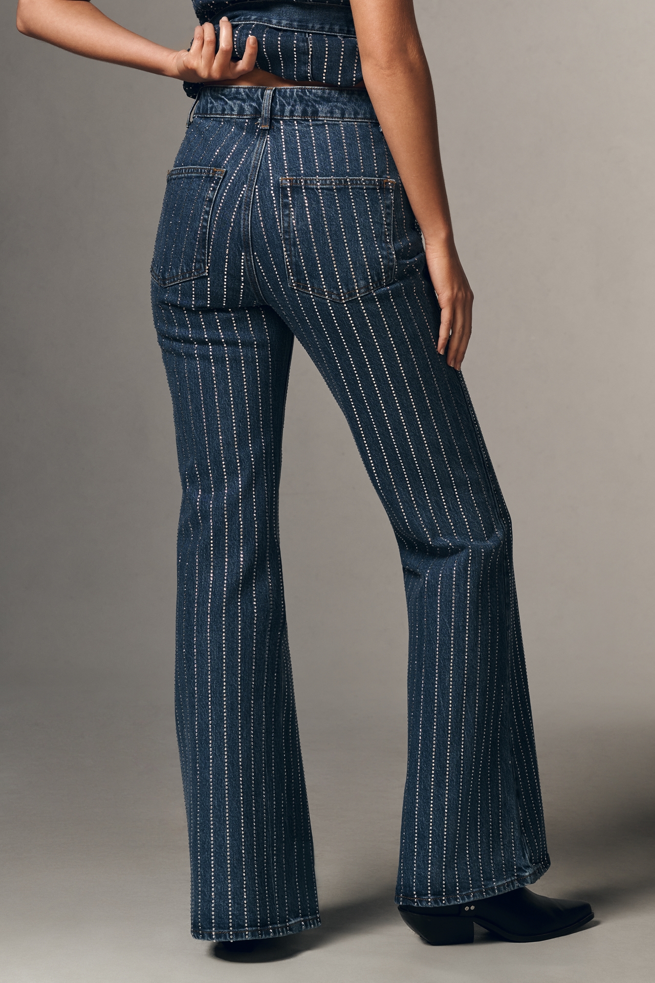 ALIGNE Diamante Embellished High-Rise Flare Jeans