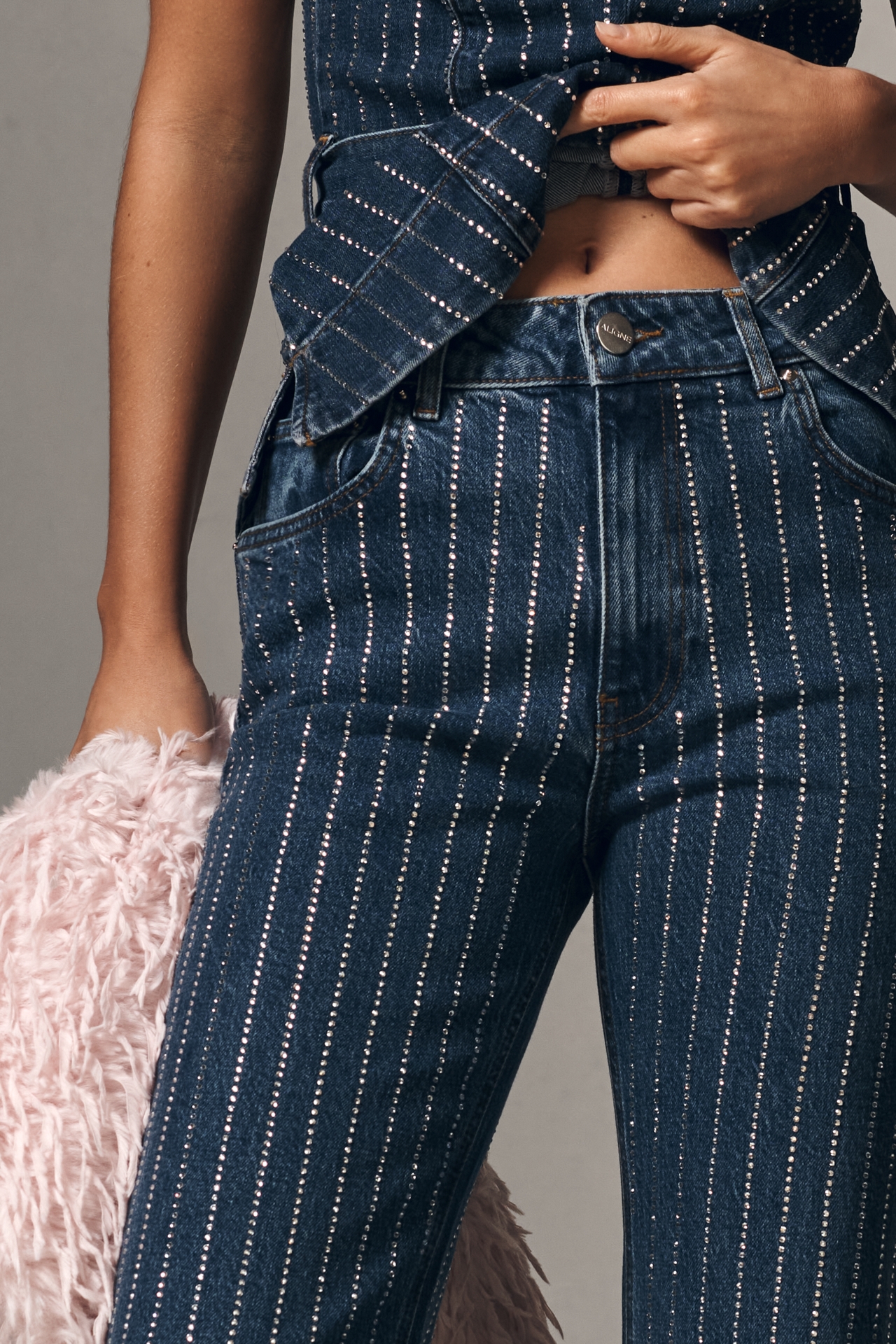 ALIGNE Diamante Embellished High-Rise Flare Jeans