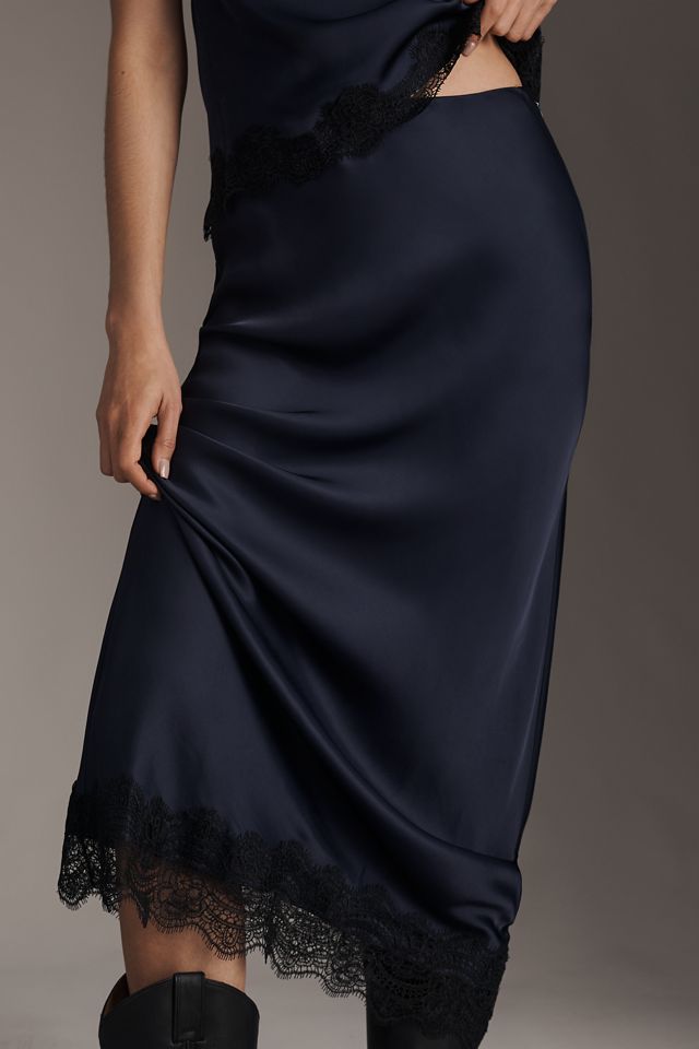 ALIGNE Ari Lace-Trim Satin Slip Maxi Skirt | Anthropologie