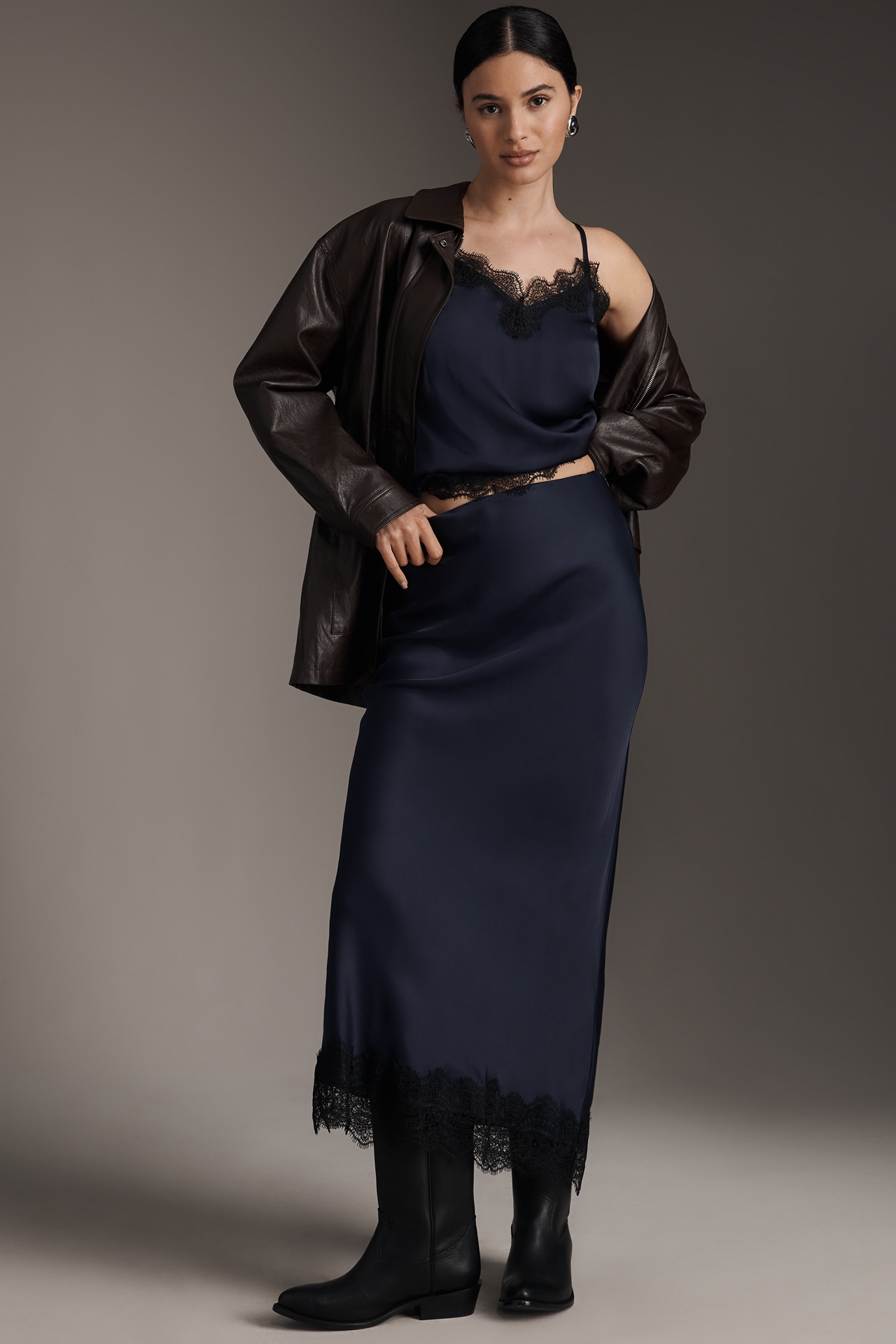 ALIGNE Ari Lace-Trim Satin Slip Maxi Skirt