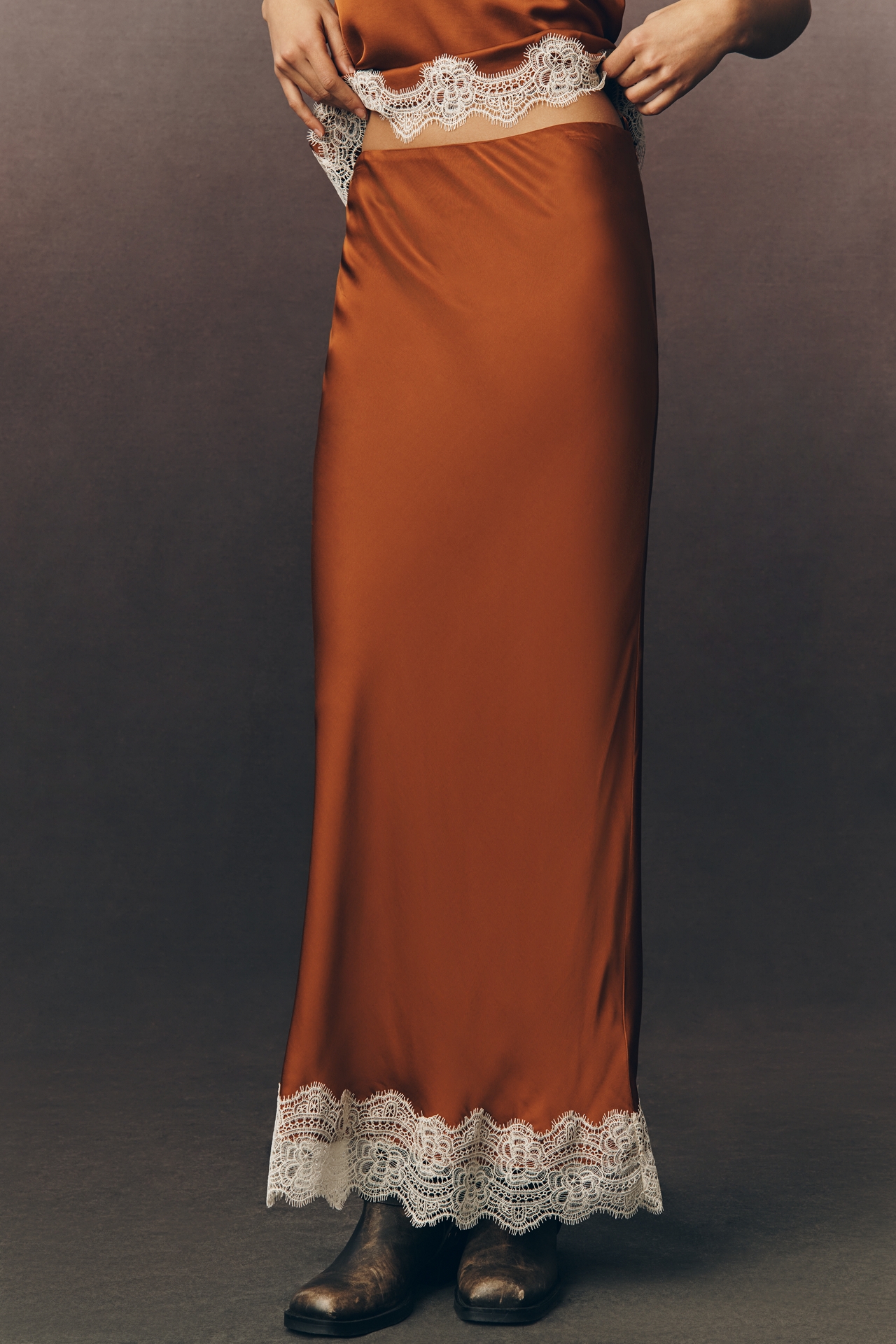 ALIGNE Ari Lace-Trim Satin Slip Maxi Skirt