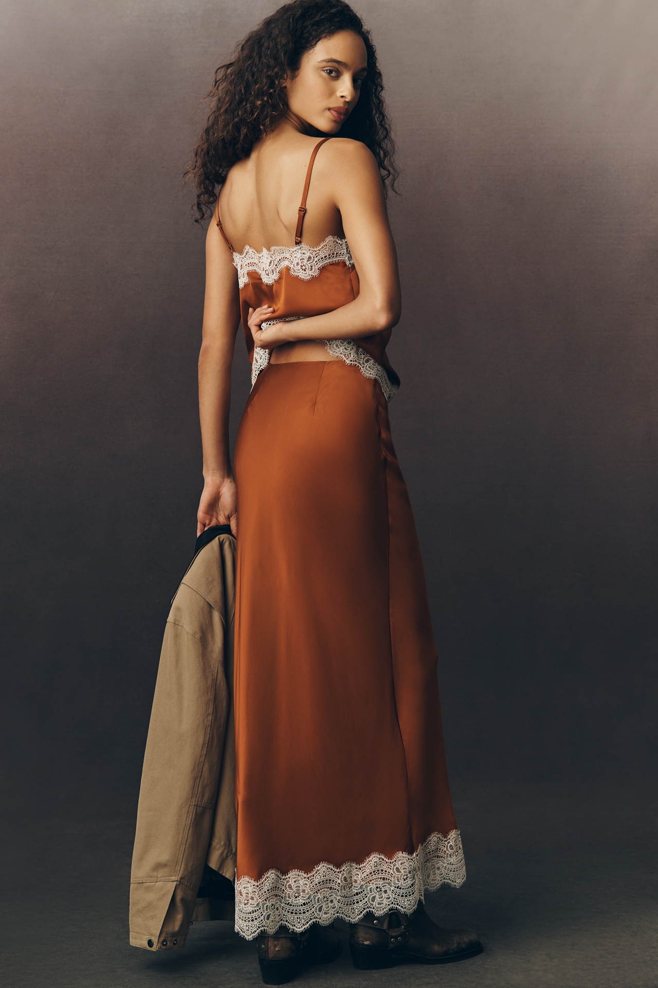 ALIGNE Ari Lace-Trim Satin Slip Maxi Skirt