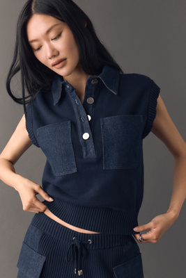 Aligne Everyest Button-front Knit Top In Blue