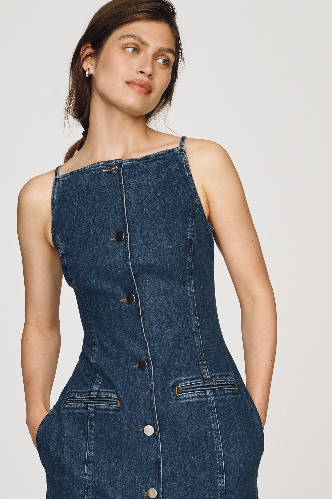 ALIGNE Santiago Denim Button-Front Midi Dress