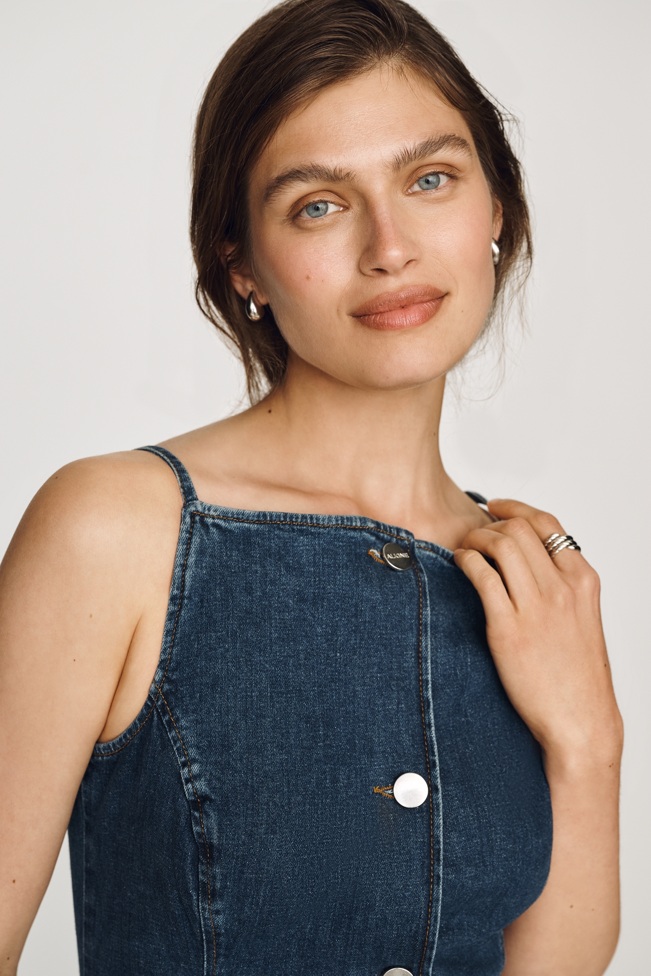 ALIGNE Santiago Denim Button-Front Midi Dress