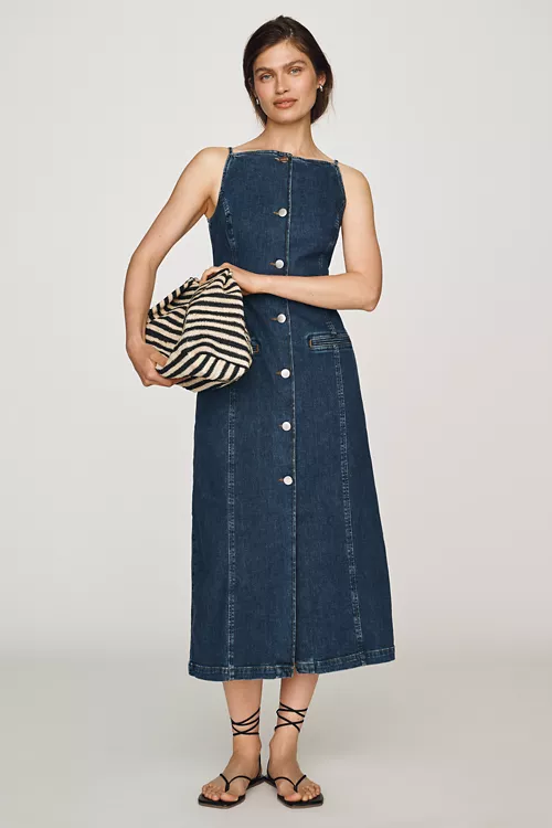 ALIGNE Santiago Denim Button-Front Midi Dress