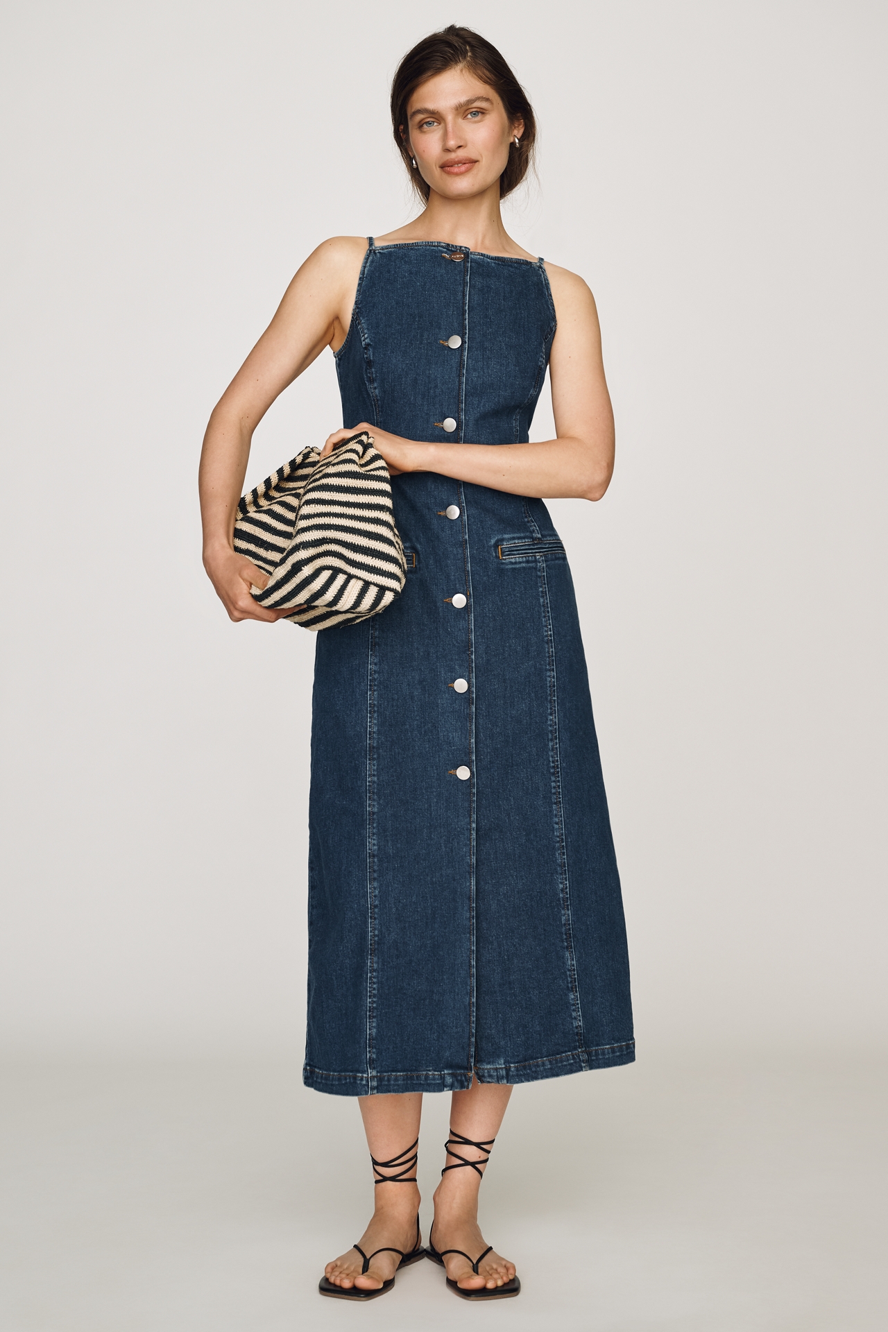 ALIGNE Santiago Denim Button-Front Midi Dress