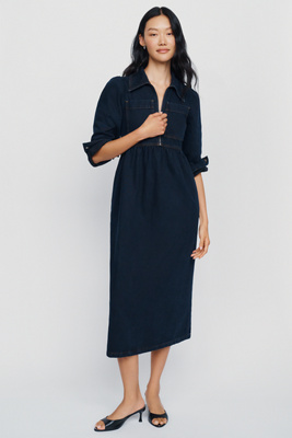 Aligne Gabriella 100% Cotton Denim Midi Dress In Dark Wash