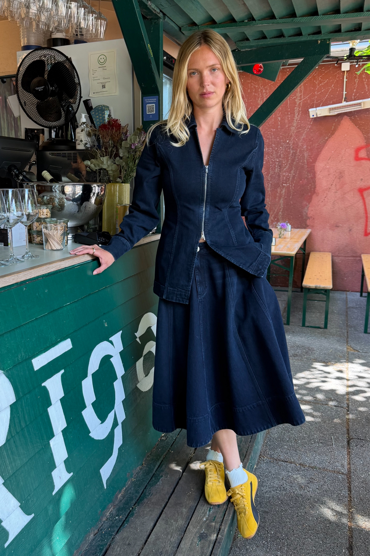 ALIGNE Lana 100% Cotton Denim Midi Skirt