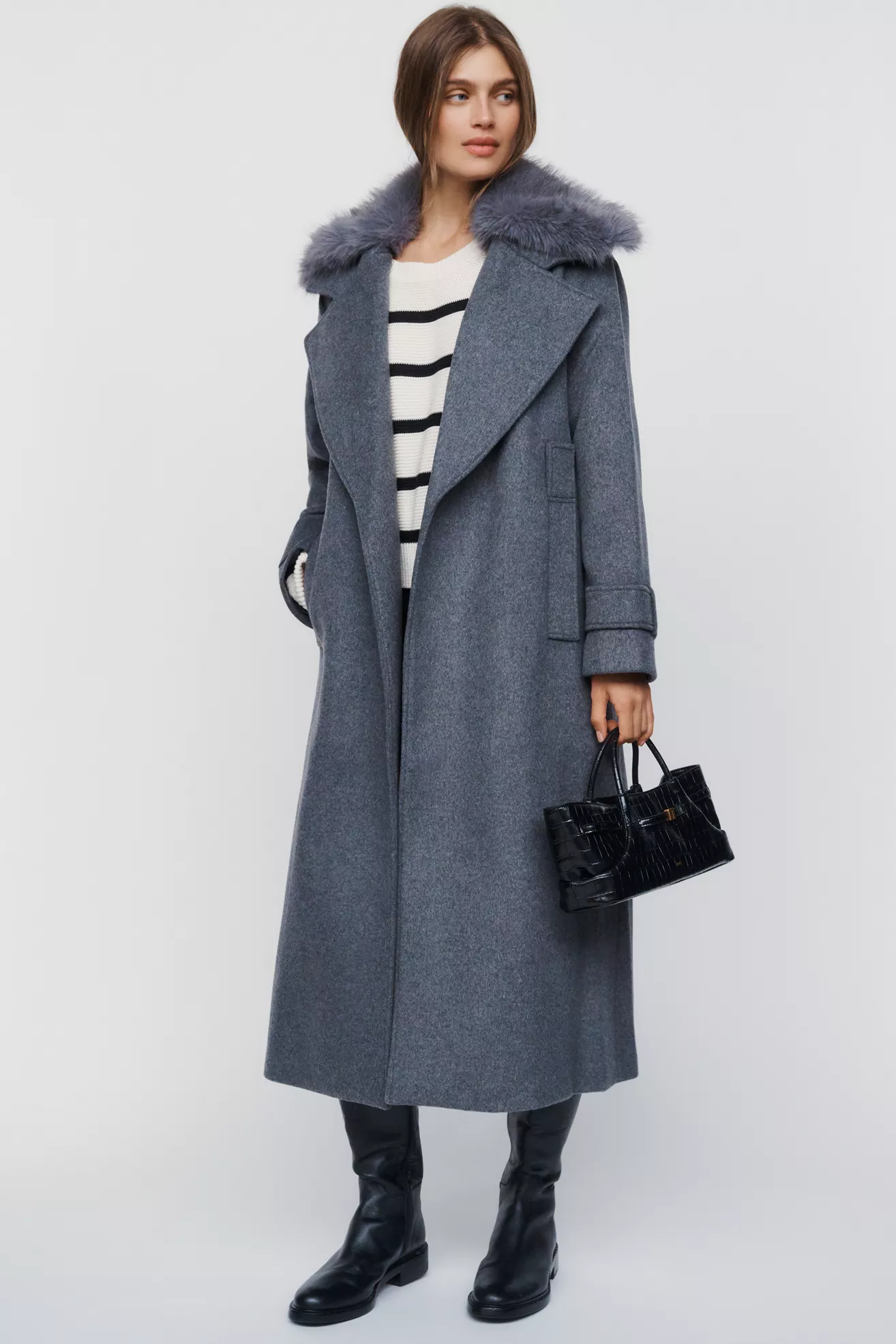 ALIGNE George Fur Collar Wrap Coat