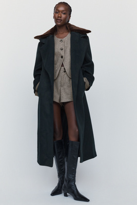 Aligne George Faux-fur Collared Wrap Coat Jacket In Blue