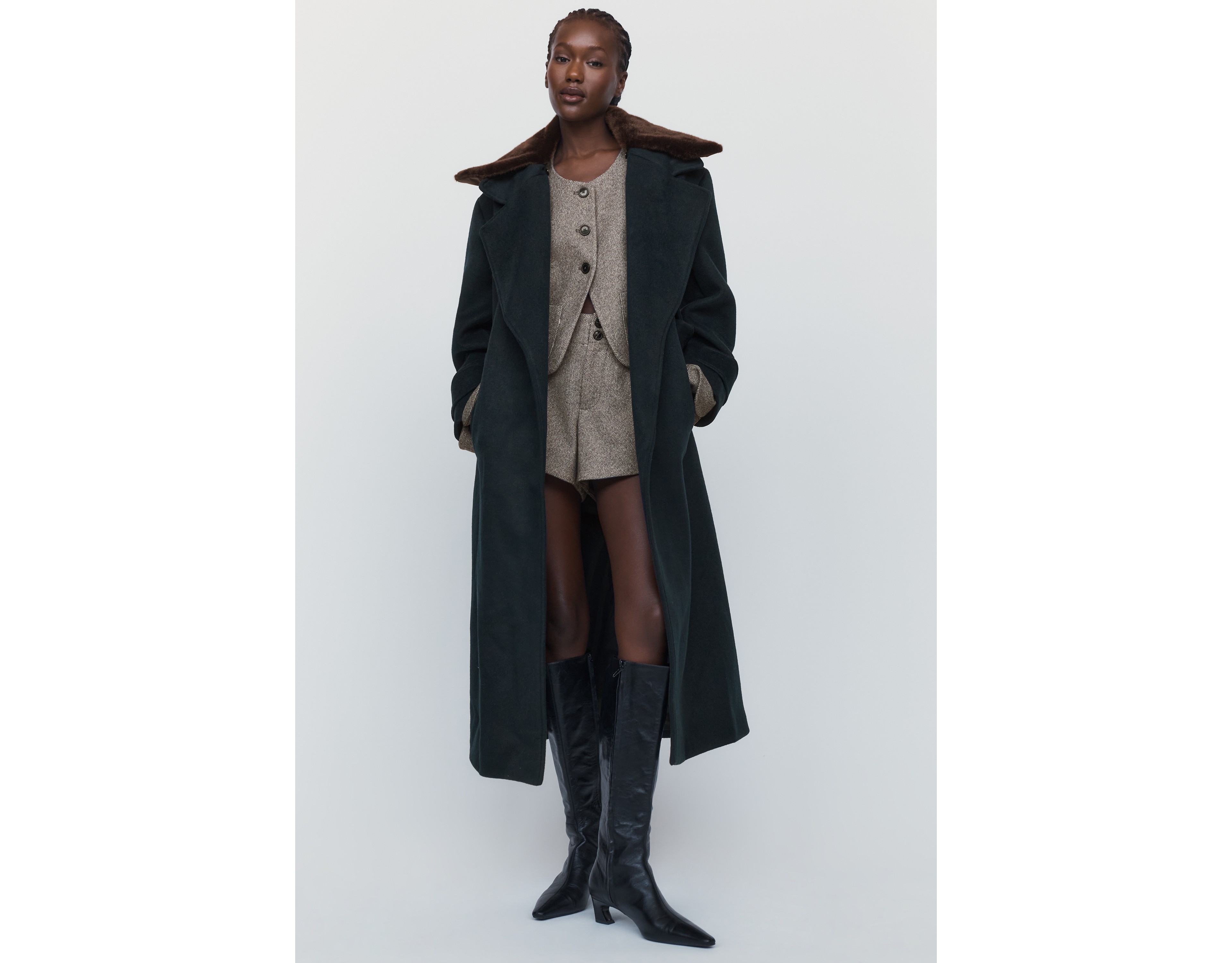 ALIGNE George Faux Fur Collared Wrap Coat
