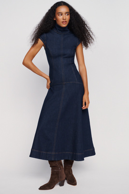 Aligne Monroe Godet Denim Maxi Dress In Medium Wash