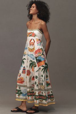 Shop Alemais Paradiso Linen Midi Dress In Multicolor