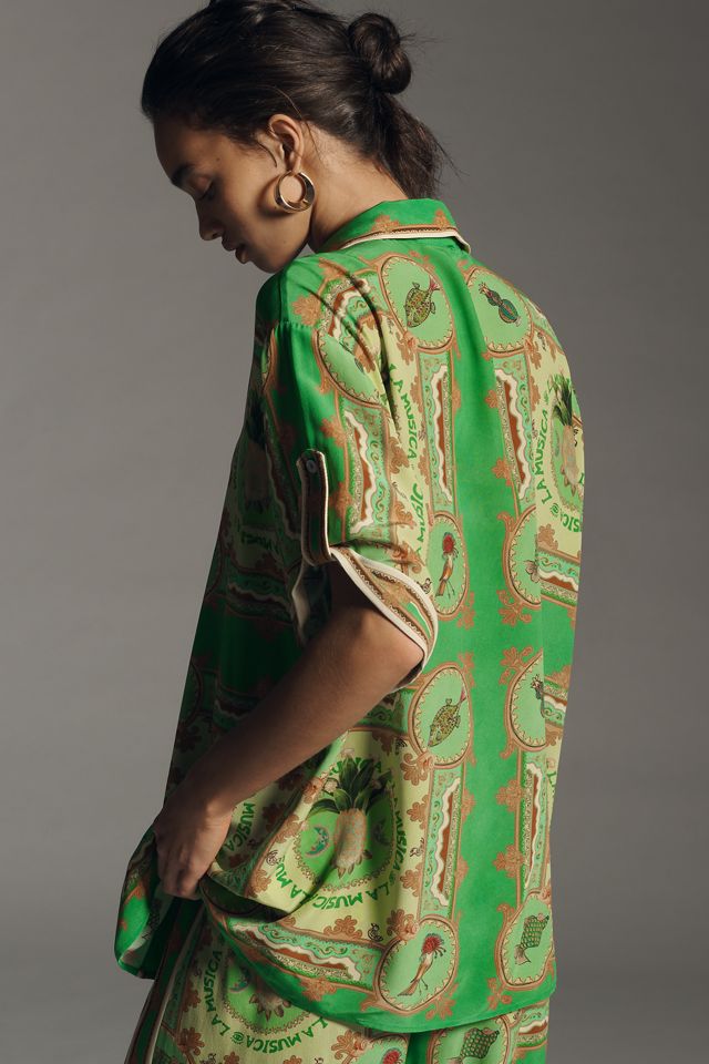 ALÉMAIS La Musica Short-Sleeve Silk Buttondown Shirt #1