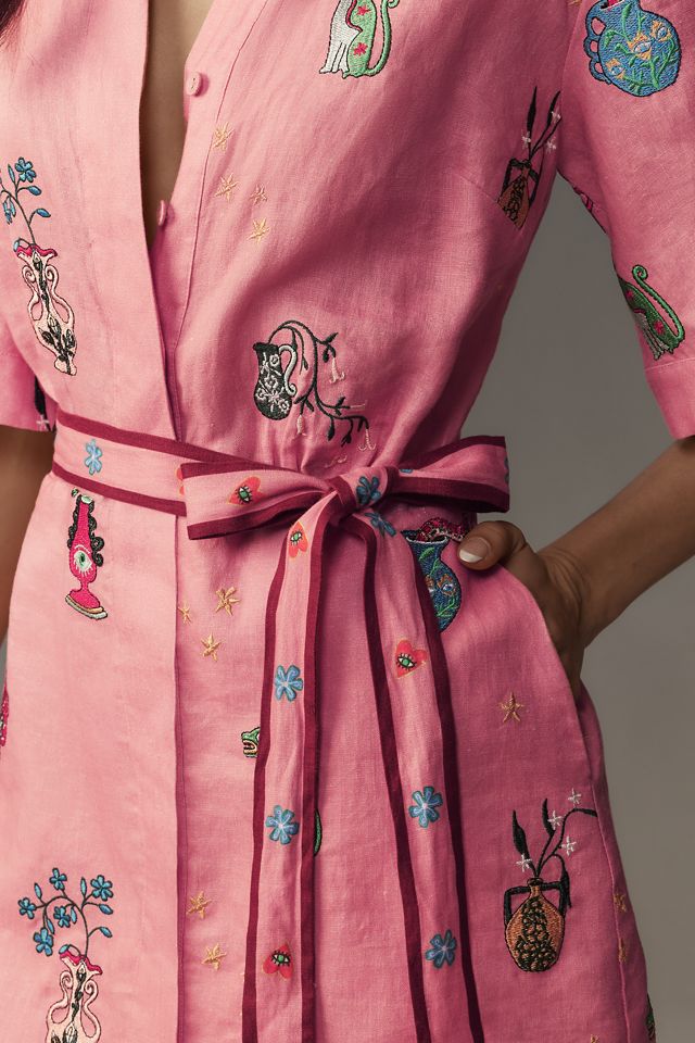 ALÉMAIS Timmy Short-Sleeve Embroidered Linen Mini Dress #2