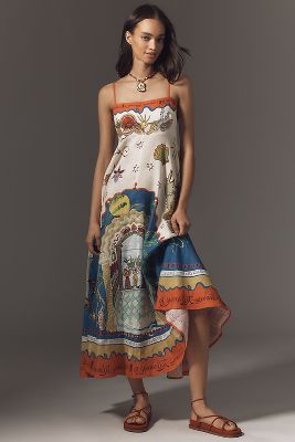 ALEMAIS SURREALIST SUMMER SLEEVELESS LINEN MIDI SUNDRESS 
