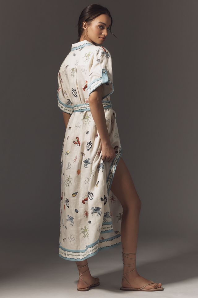 ALÉMAIS Sandy Linen Short-Sleeve Embroidered Midi Shirtdress #2