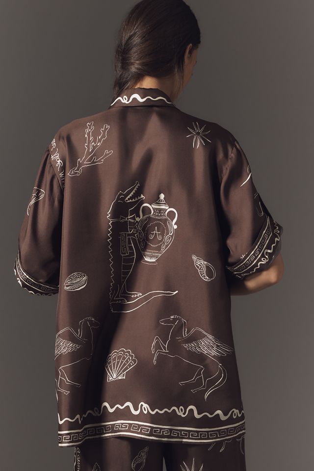 ALÉMAIS Sammy Short-Sleeve Silk Satin Buttondown Blouse