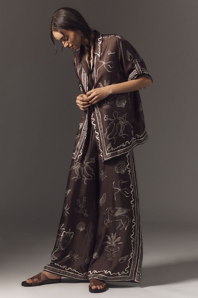 ALÉMAIS Sammy Short-Sleeve Silk Satin Buttondown Blouse