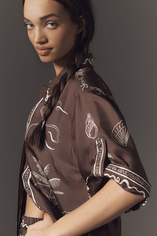 ALÉMAIS Sammy Short-Sleeve Silk Satin Buttondown Blouse #3