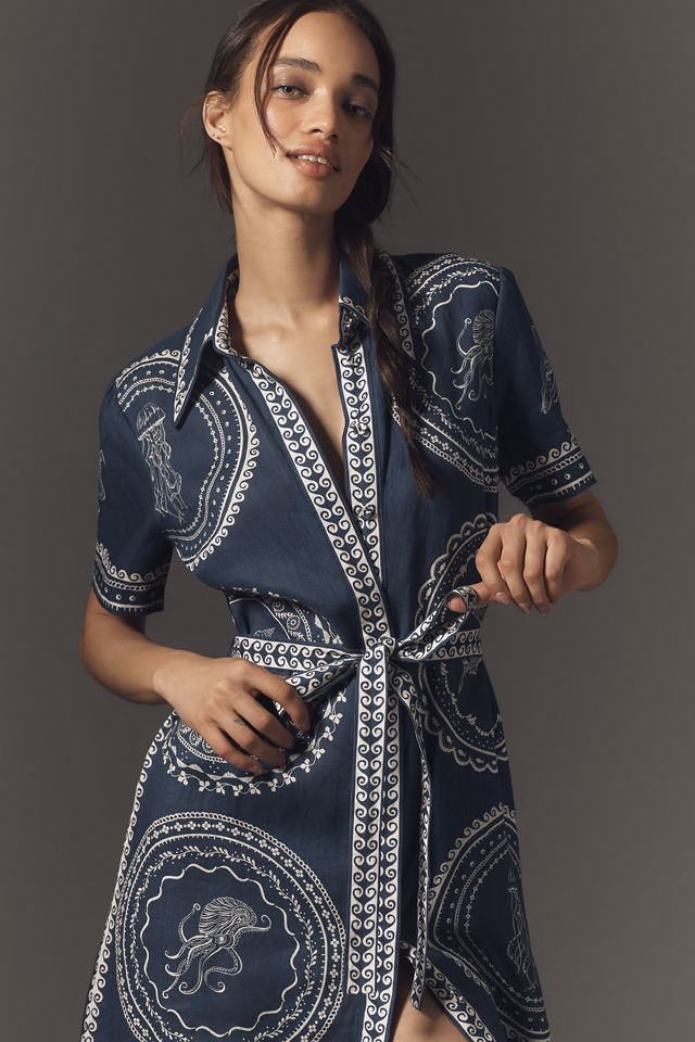 ALÉMAIS Oceane Short-Sleeve Linen Midi Shirt Dress #1