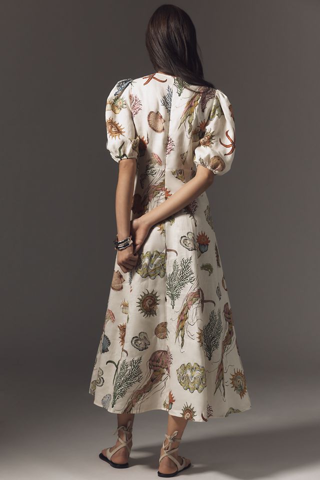 ALÉMAIS Sea Short-Sleeve Linen Midi Dress #1