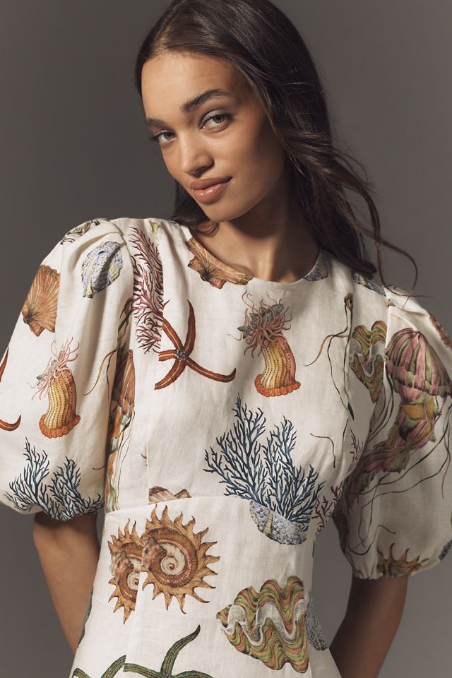 ALÉMAIS Sea Short-Sleeve Linen Midi Dress #2