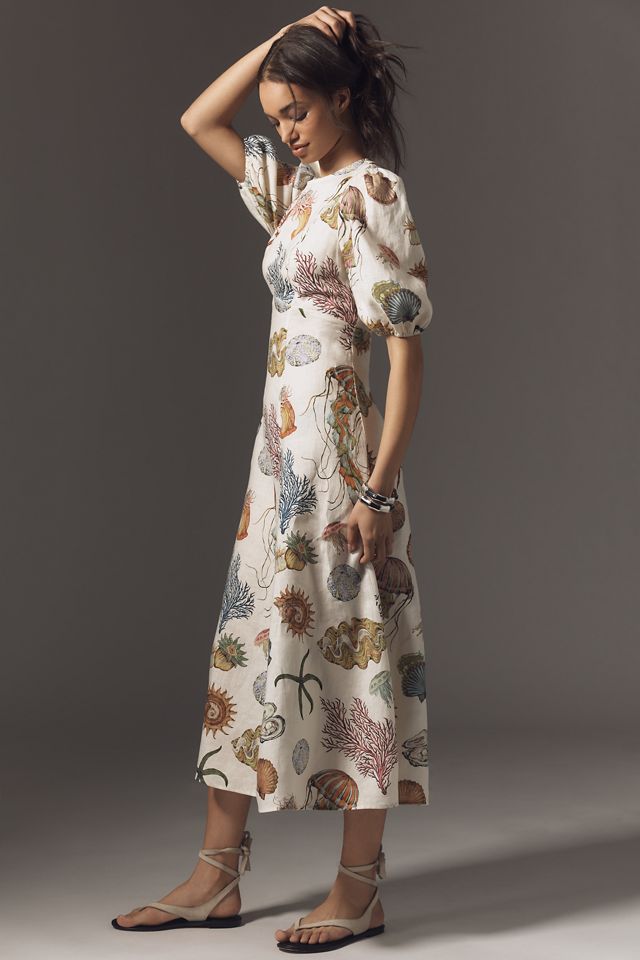 ALÉMAIS Sea Short-Sleeve Linen Midi Dress #3