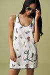 ALÉMAIS Play Linen Embroidered Sleeveless Scoop-Neck Mini Dress