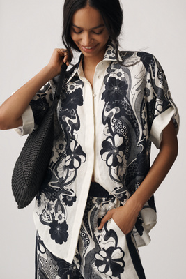Alemais Mickey Linen Short-sleeve Buttondown Shirt